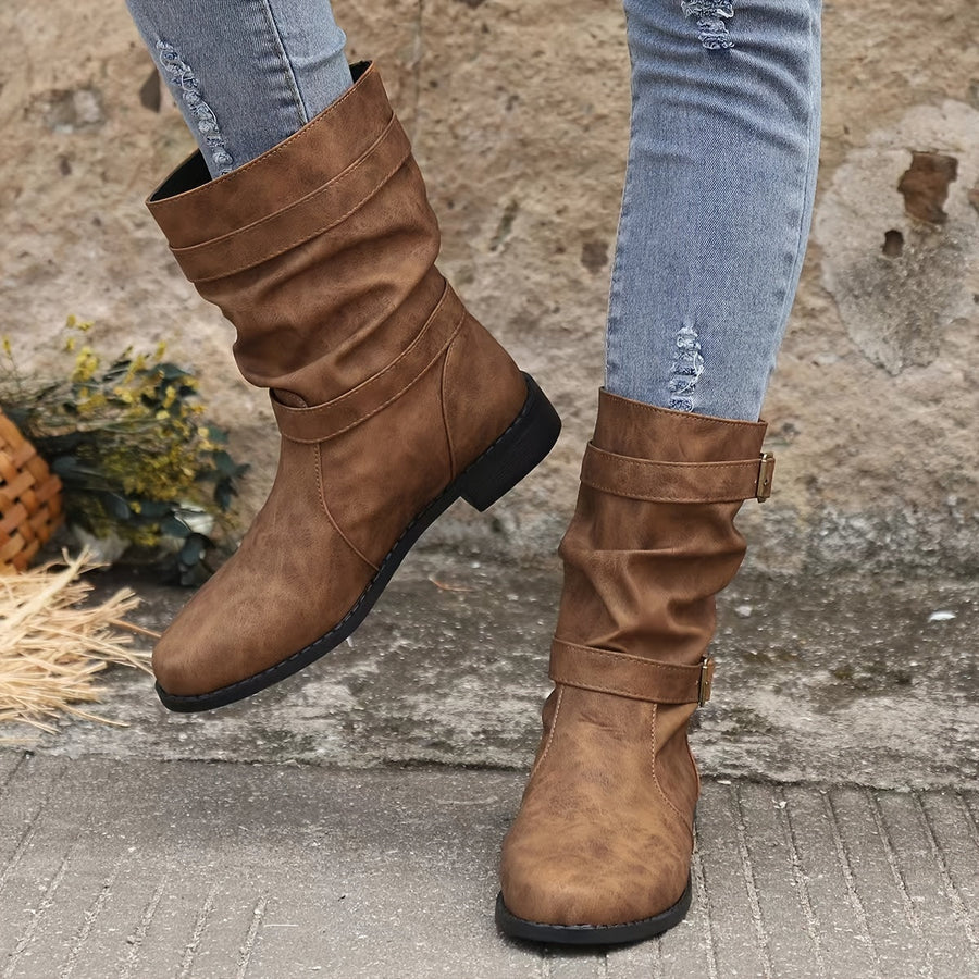 Kasha - vintage schnalle strap western ankle boots für frauen