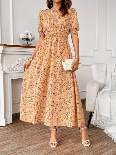 Ella – kleid mit blumendruck und rundhalsausschnitt für frühling und sommer