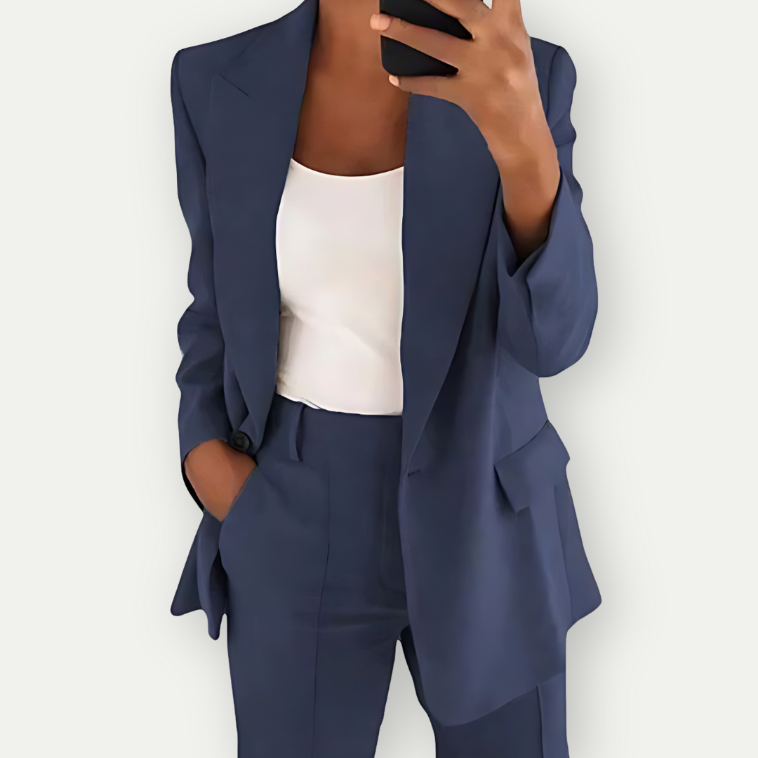 Einfarbiger Blazer und Hosenset für Damen