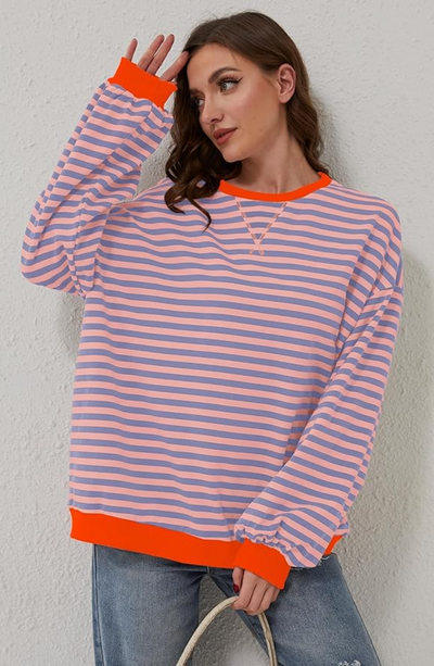 Damen Oversized Gestreiftes Sweatshirt