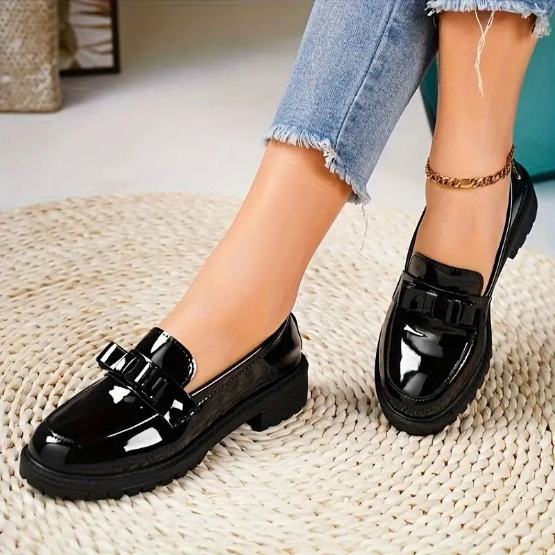 Damen Loafer mit klobigem Absatz und Schleifenknoten