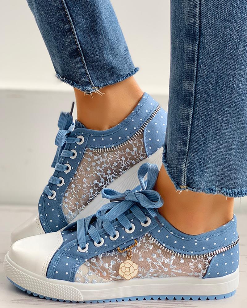 Blumenmuster bestickte Punkte Sneakers