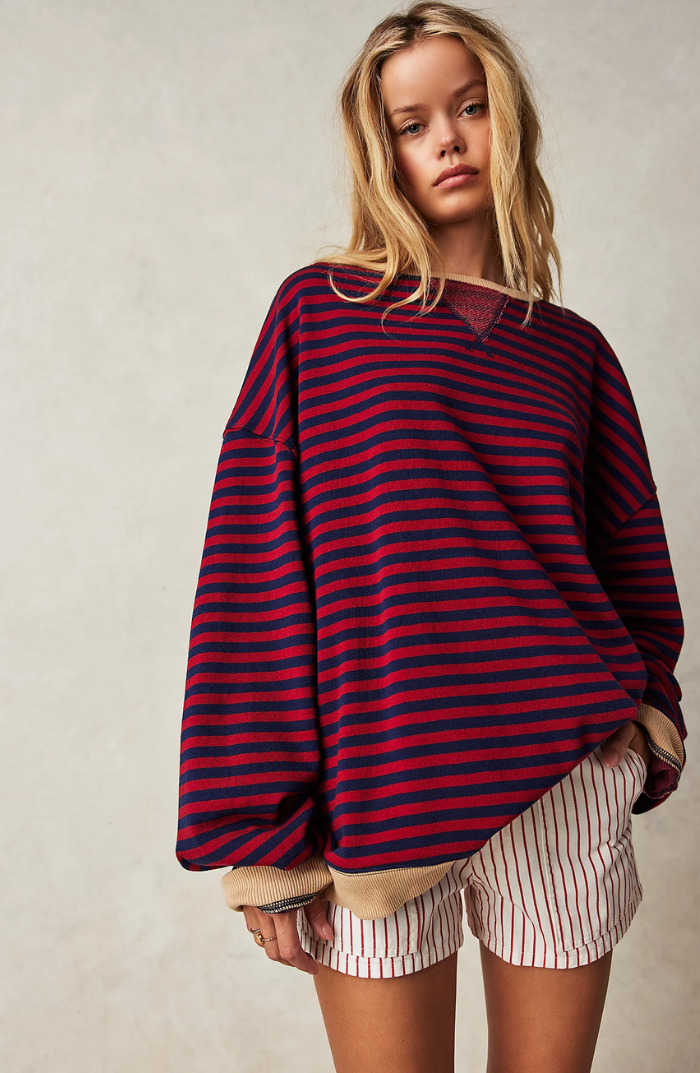 Damen Oversized Gestreiftes Sweatshirt