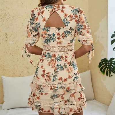 Zimmer Kleid Floral print | casual Kleid mit V-Ausschnitt, kurze Ärmel für Sommer und Frühling