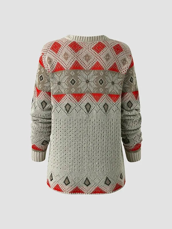 Damenpullover aprikose mit geometrischem muster - wintermode 2024