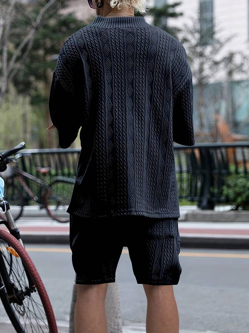 Andrew – set aus bequem sitzendem strickoberteil mit v-ausschnitt und passenden shorts