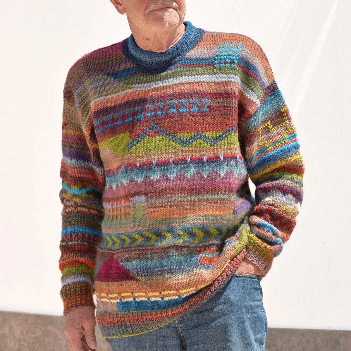 Alfonso – retro-strickpullover mit rundhalsausschnitt für herren