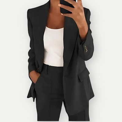 Einfarbiger Blazer und Hosenset für Damen