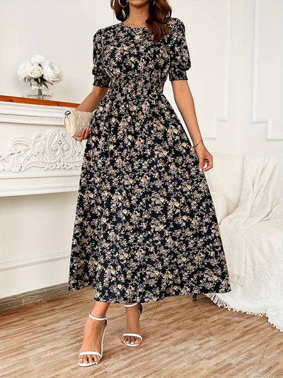 Amelia – kleid mit rundhalsausschnitt und blumendruck für frühling und sommer