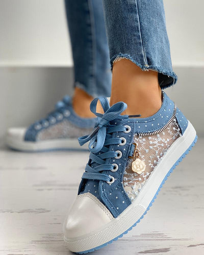 Blumenmuster bestickte Punkte Sneakers