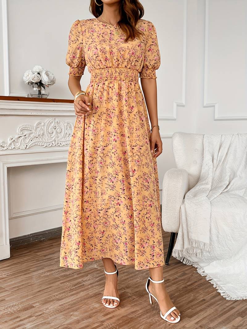 Amelia – kleid mit rundhalsausschnitt und blumendruck für frühling und sommer