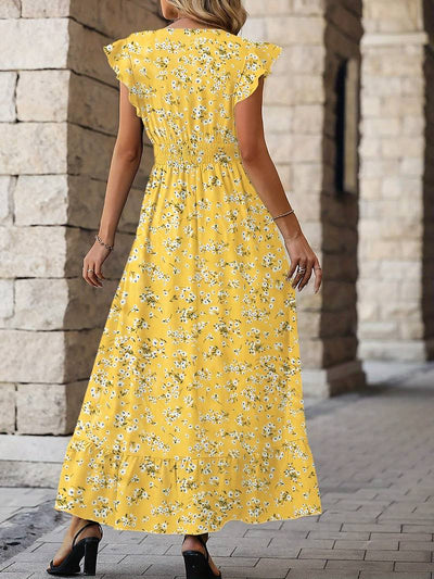 Abigail – kleid mit schmetterlingsärmeln und rüschensaum