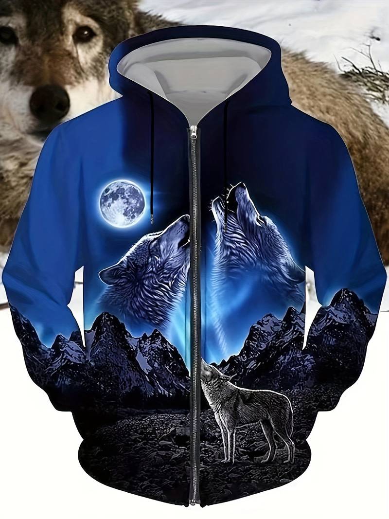 John - kapuzenpullover im wolf-design für männer