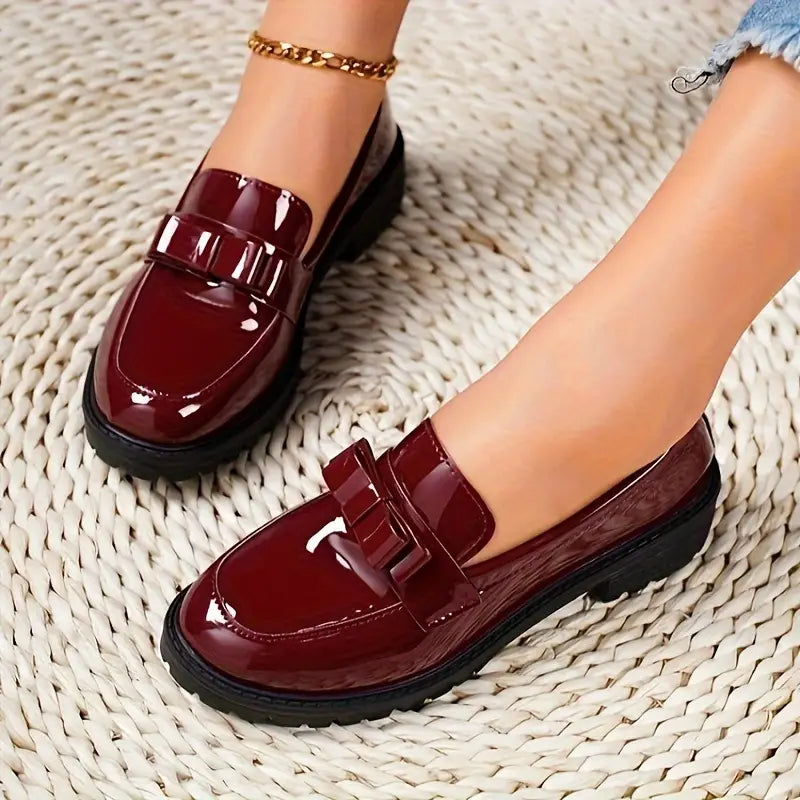 Damen Loafer mit klobigem Absatz und Schleifenknoten