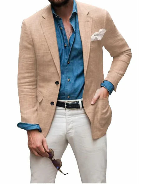 Jon - herren  leinen blazer strand hochzeit casual tailored fit solide farbe einreihig zwei knöpfe