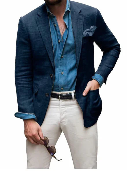 Jon - herren  leinen blazer strand hochzeit casual tailored fit solide farbe einreihig zwei knöpfe