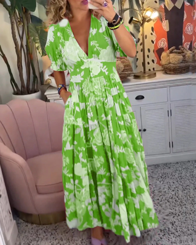 Chiara Varilo – elegantes maxikleid mit blumenmuster & v-ausschnitt für frühling/sommer