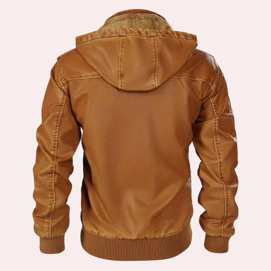 Kyriakos - elegante Herren Lederjacke mit trendigem kapuzenpulli