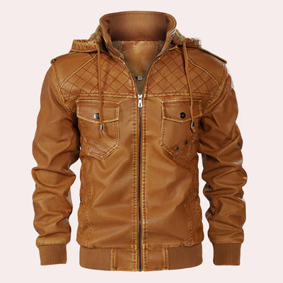 Kyriakos - elegante Herren Lederjacke mit trendigem kapuzenpulli