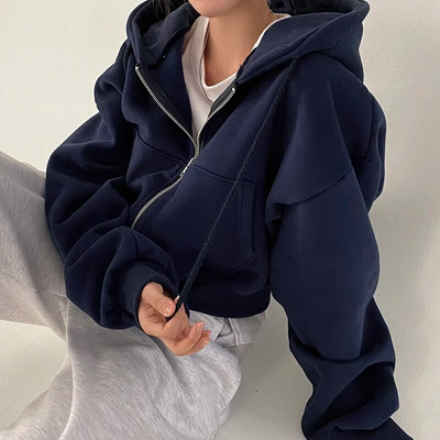 Essential crop hoodie – großer Kapuzenpullover mit reißverschluss für damen