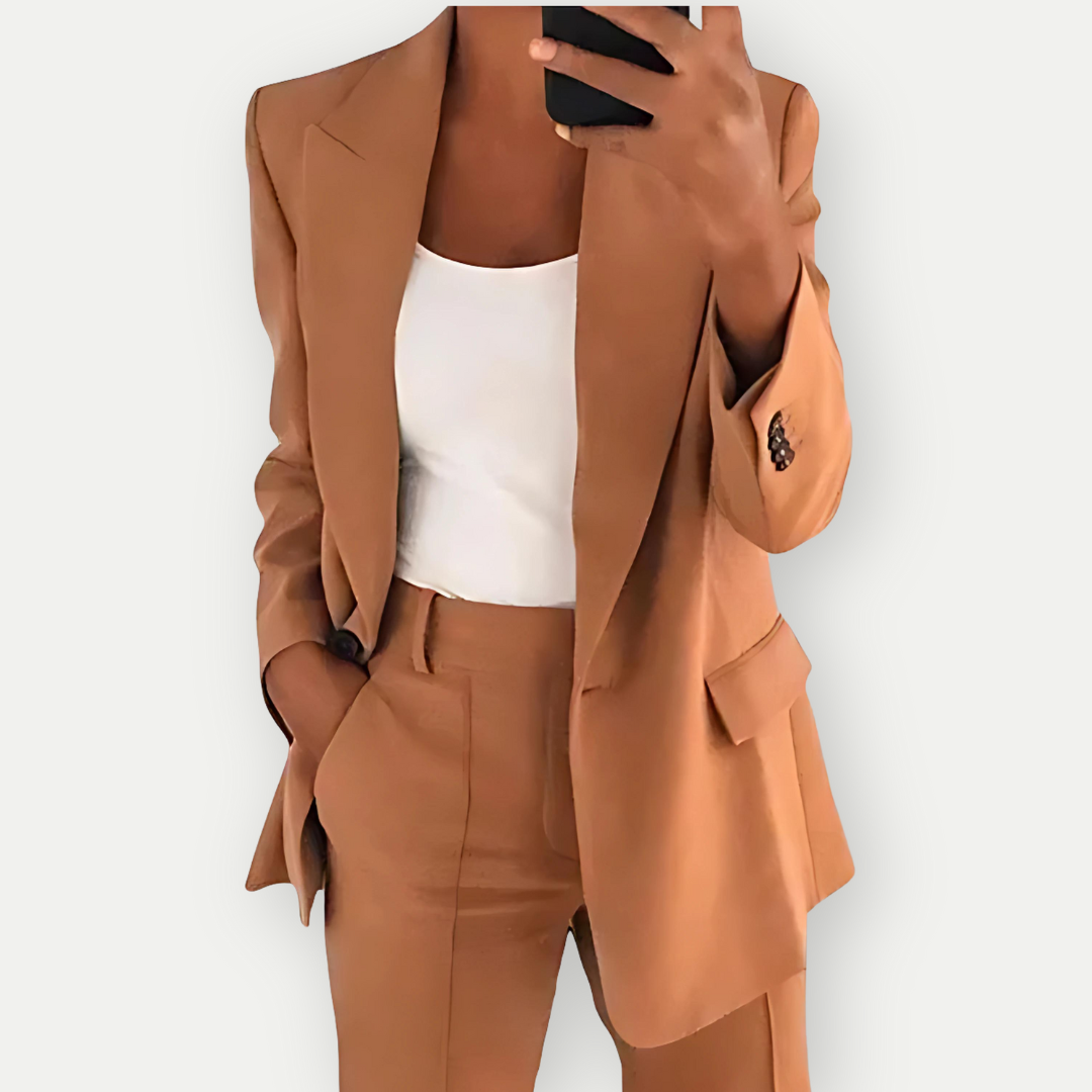 Einfarbiger Blazer und Hosenset für Damen