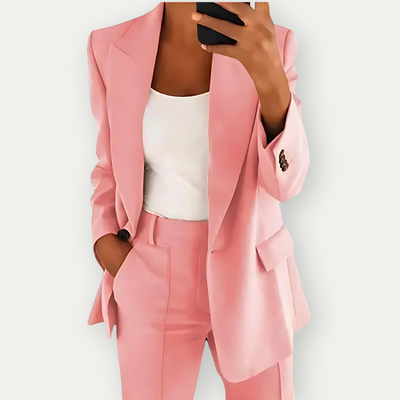 Einfarbiger Blazer und Hosenset für Damen