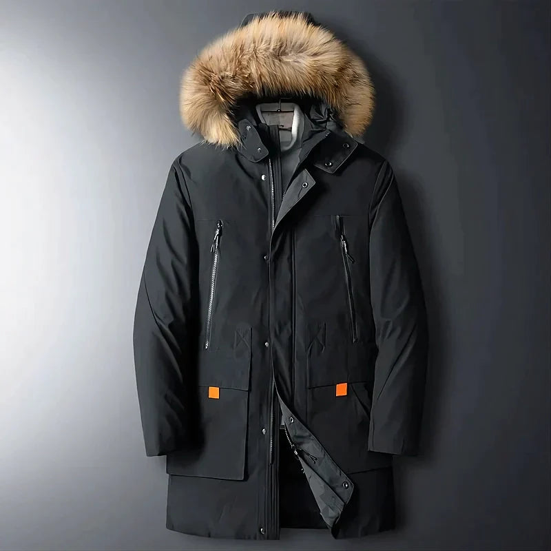 Cormac – lange daunen-winterjacke mit fellkapuze