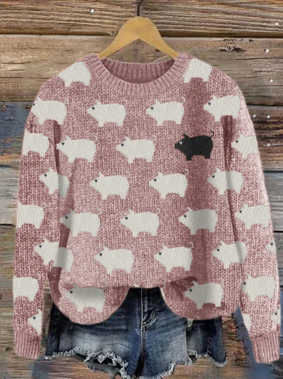 Elisa – kuscheliger vintage-strickpullover mit schweinen