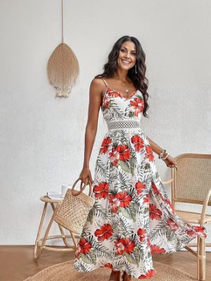 Emily – romantisches ärmelloses maxikleid mit blumendruck