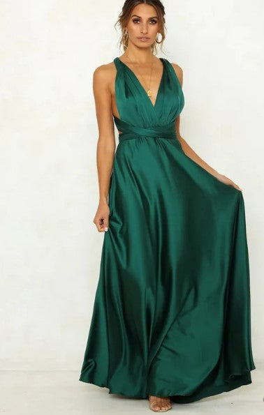 Evelyn – ärmelloses satin-maxikleid mit v-ausschnitt und schmaler taille