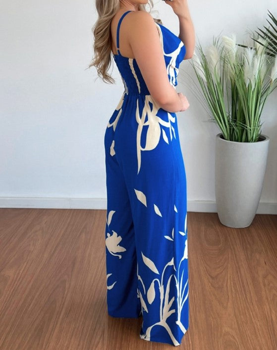 Elizabeth – jumpsuit mit weitem bein und tropischem print