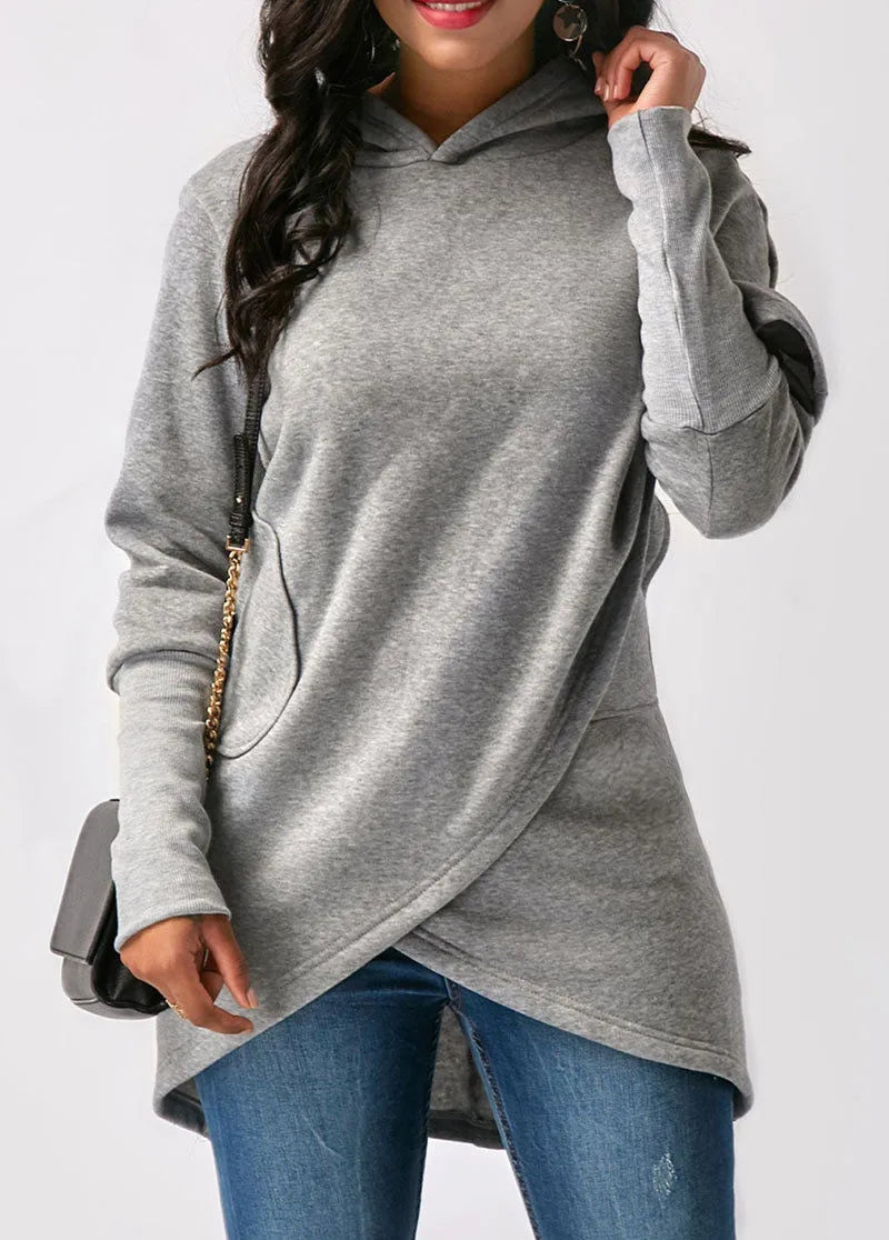 Asymmetrischer Kapuzenpullover mit Saum für Damen