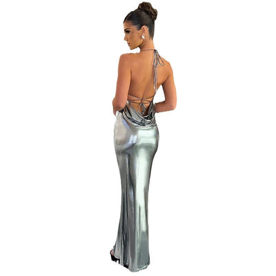 Selena | Metallic-Trägerkleid mit offenem Rücken