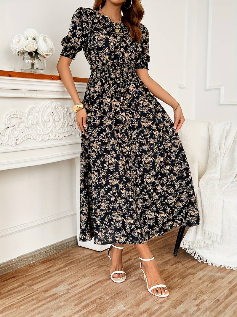 Amelia – kleid mit rundhalsausschnitt und blumendruck für frühling und sommer