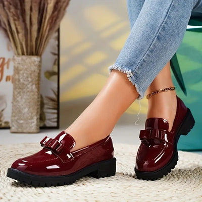 Damen Loafer mit klobigem Absatz und Schleifenknoten