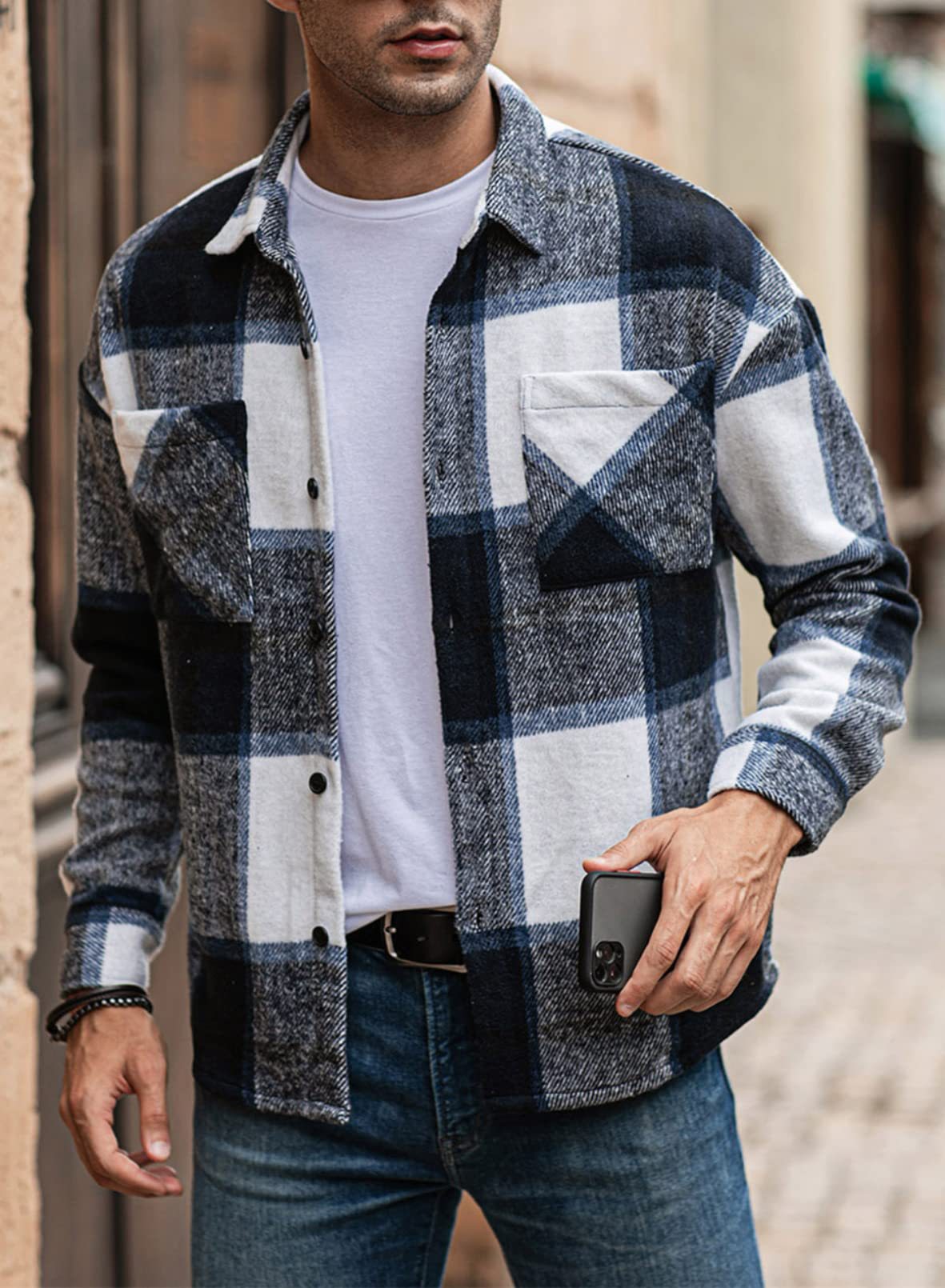 David – langarm-button-down-shirt mit karomuster für herren