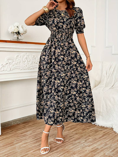 Amelia – kleid mit rundhalsausschnitt und blumendruck für frühling und sommer