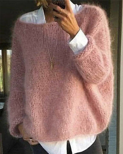 Farbiger pullover mit rundhalsausschnitt