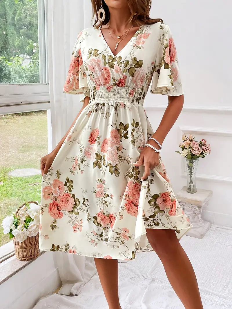 Abigail – kleid mit v-ausschnitt und blumenmuster für den sommer