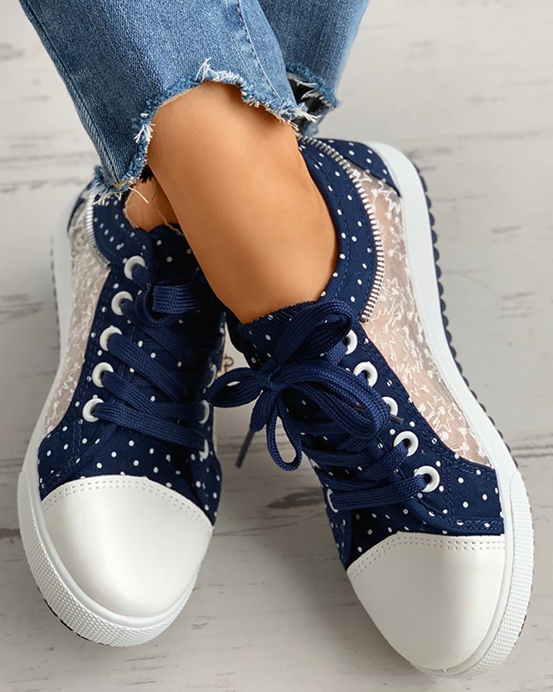 Blumenmuster bestickte Punkte Sneakers