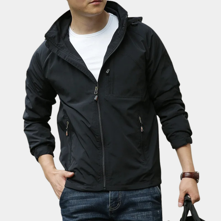 Leichte herren-outdoorjacke mit kapuze und sportlichem design