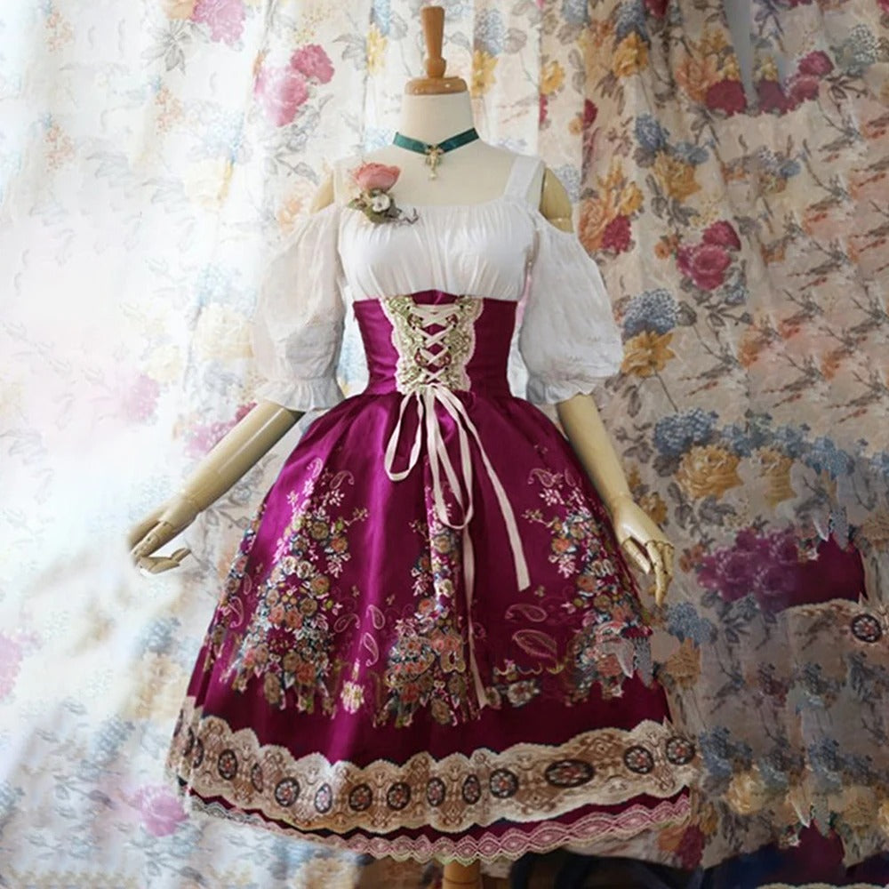 Florales dirndl mit schürze und blumendekoration zum oktoberfest - sybil